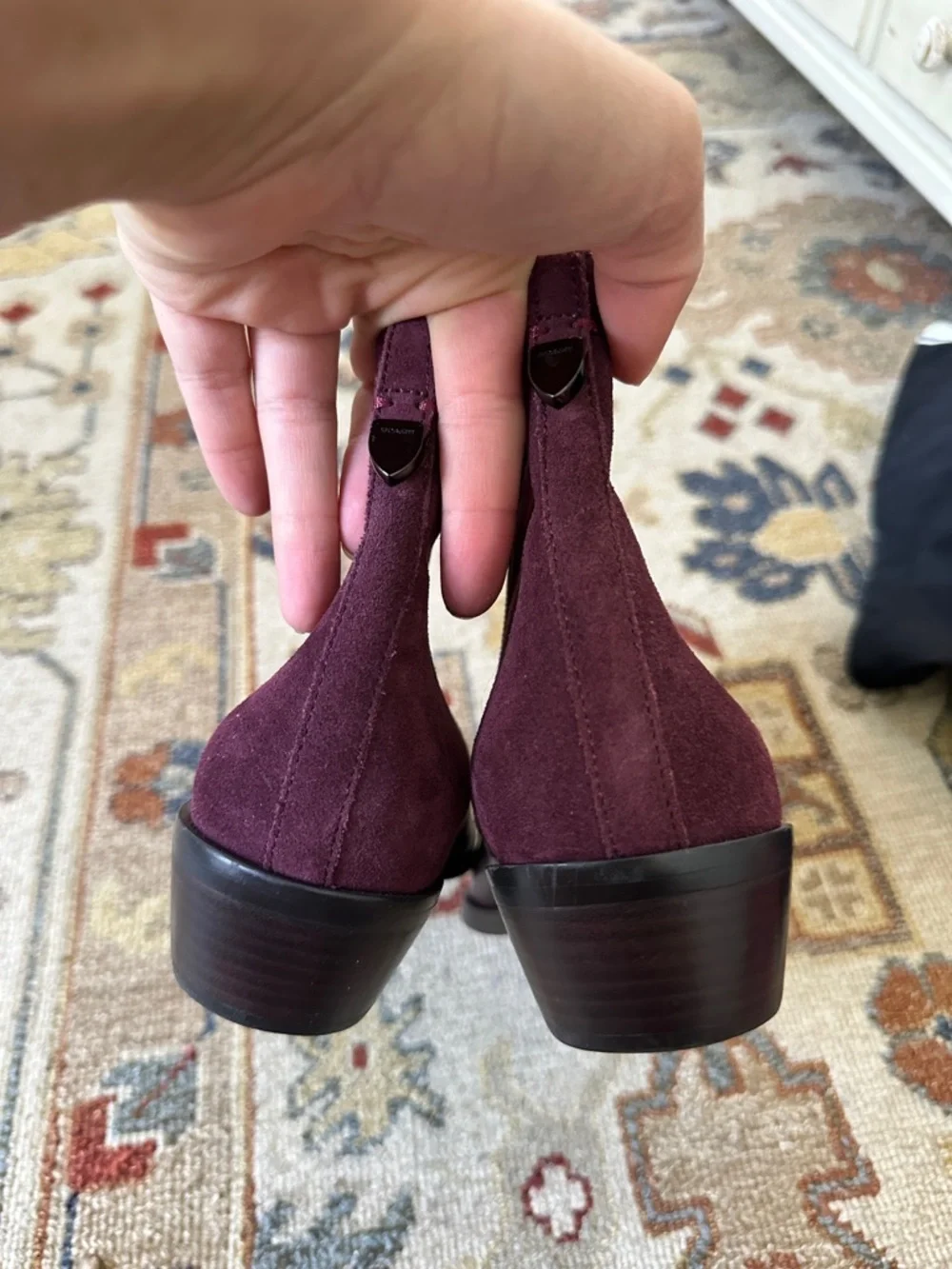 Coach Carmen Maroon Purple Leather Suede Booties sz 39.5